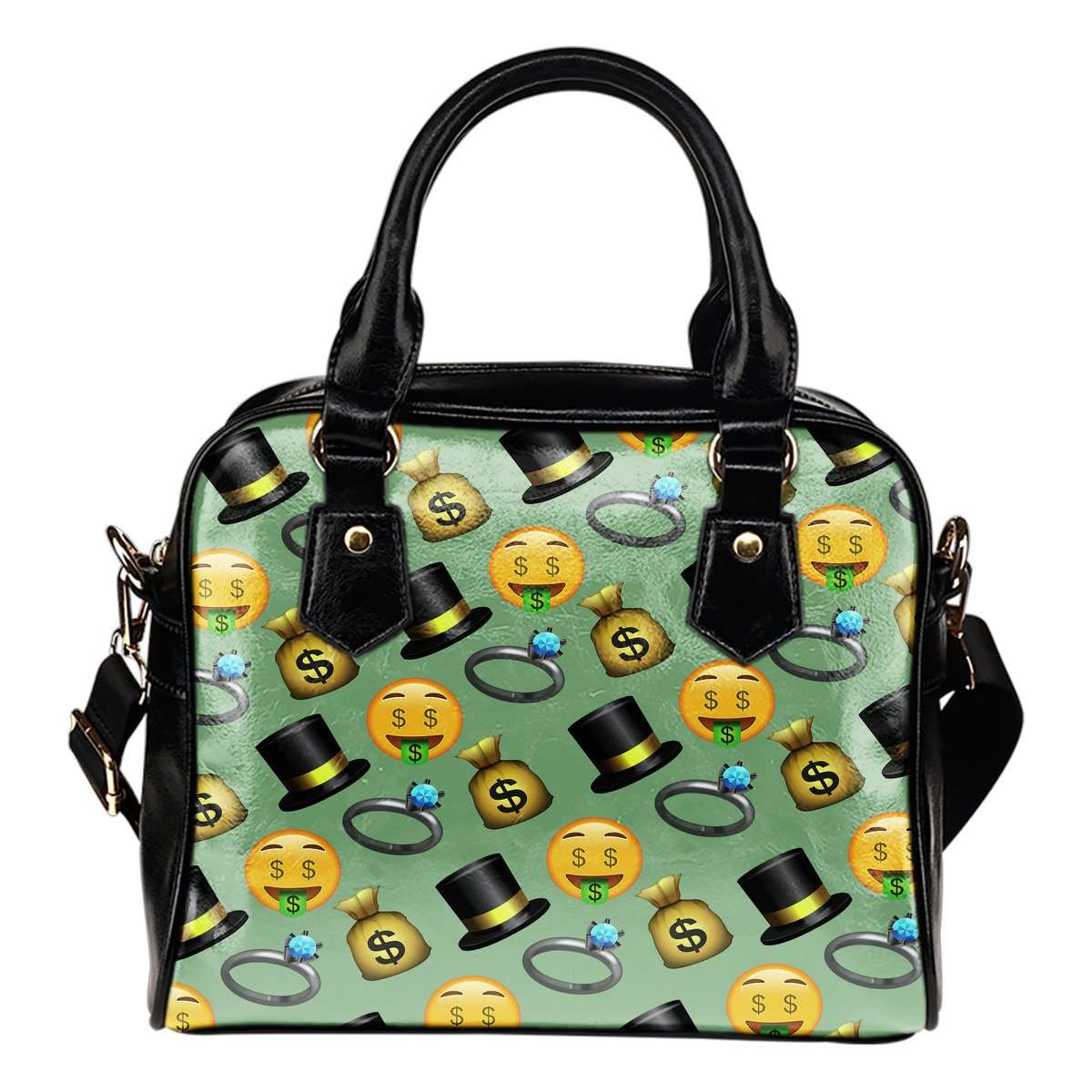 Fun Emojis Money Theme Women Fashion Shoulder Handbag Black Vegan Faux Leather - STUDIO 11 COUTURE