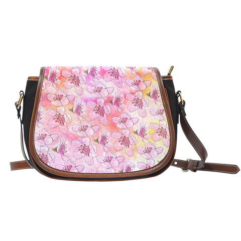 Spring Paper Themed Design 7 Crossbody Shoulder Canvas Leather Saddle Bag