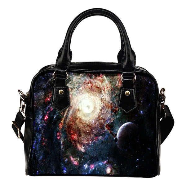 Galaxy #8 Theme Women Fashion Shoulder Handbag Black Vegan Faux Leather - STUDIO 11 COUTURE