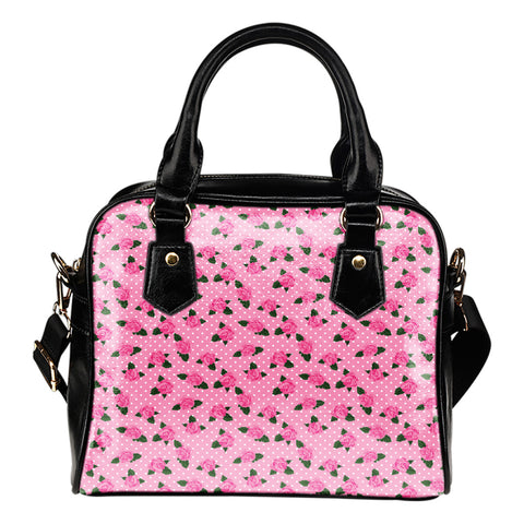 Ballerina Rose Themed Design B11 Women Fashion Shoulder Handbag Black Vegan Faux Leather