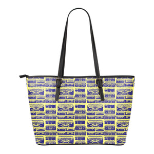 80s Boombox Themed Design C10 Women Small Leather Tote Bag