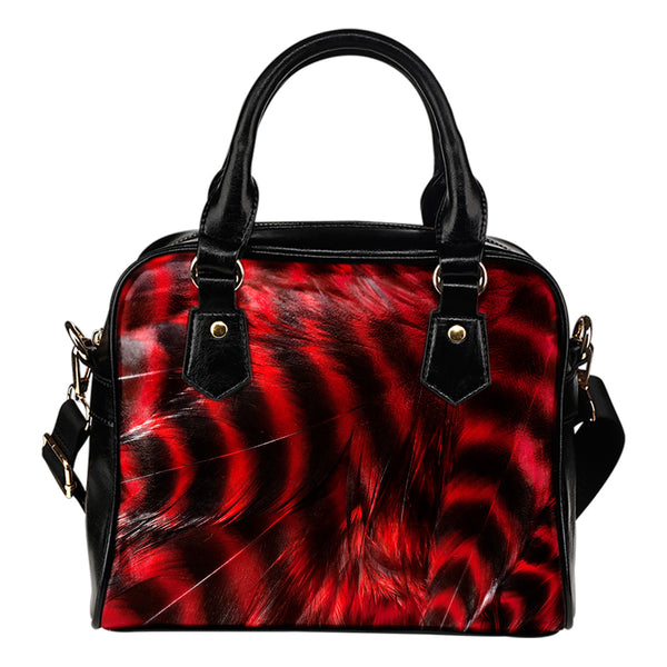 Feather Themed Design #B06 Women Fashion Shoulder Handbag Black Vegan Faux Leather