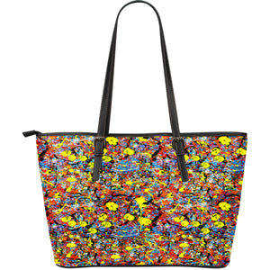 Candy Themed Design C5 Women Large Black Faux Leather Tote Bag
