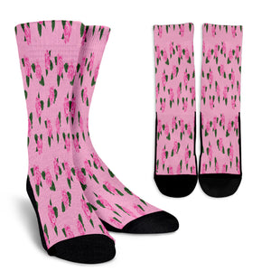 Large Pink Rose Crew Socks