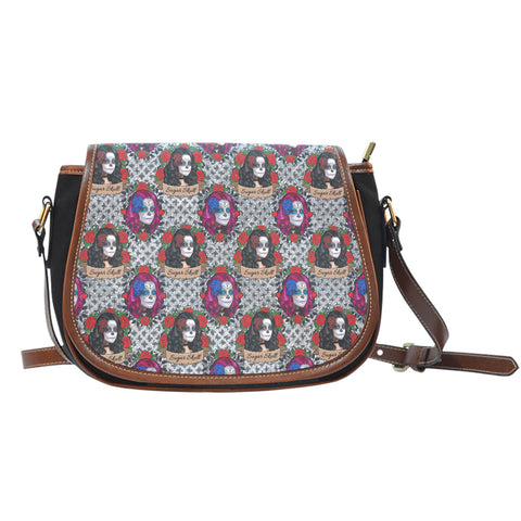 Sugar Skull Themed Design 13 Crossbody Shoulder Canvas Leather Saddle Bag