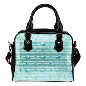 Summer Mermaid Themed Design B12 Women Fashion Shoulder Handbag Black Vegan Faux Leather