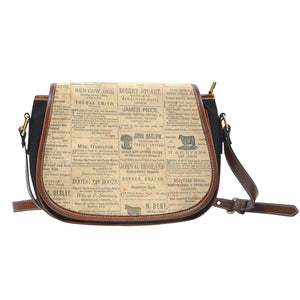 Old Newspaper Themed Design 13 Crossbody Shoulder Canvas Leather Saddle Bag