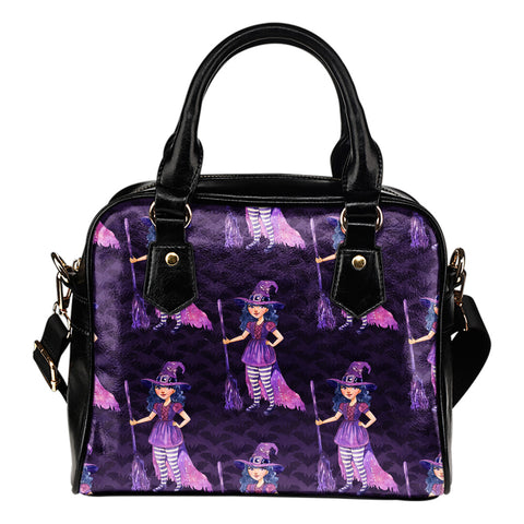Witch Themed Design B11 Women Fashion Shoulder Handbag Black Vegan Faux Leather