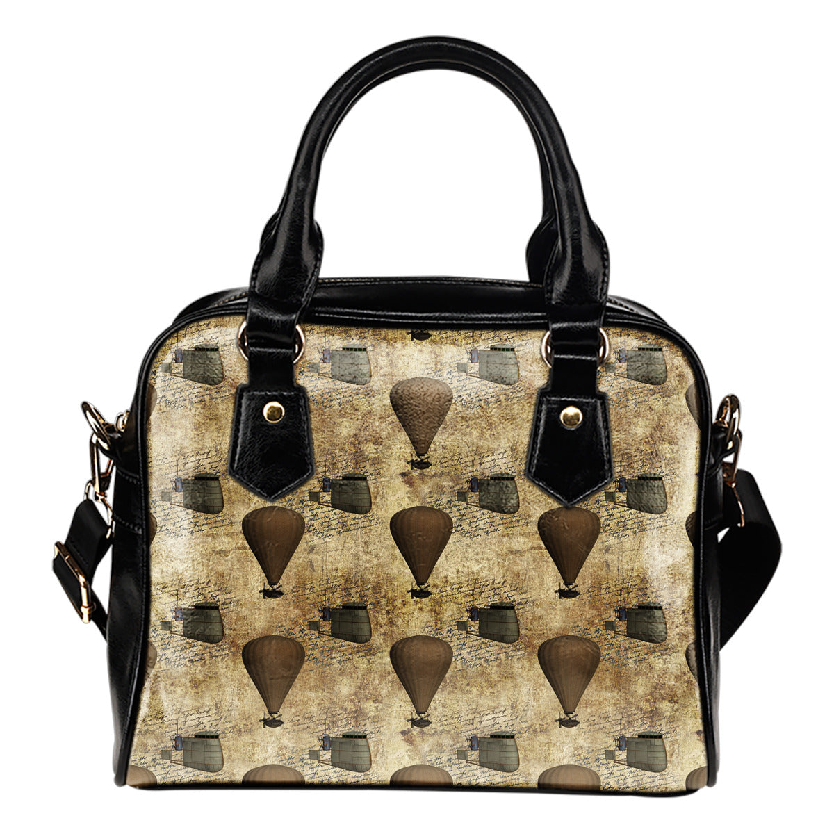 Steampunk Themed Design B4 Women Fashion Shoulder Handbag Black Vegan Faux Leather