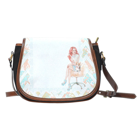 Crafter Fashion Themed Design A11 Crossbody Shoulder Canvas Leather Saddle Bag