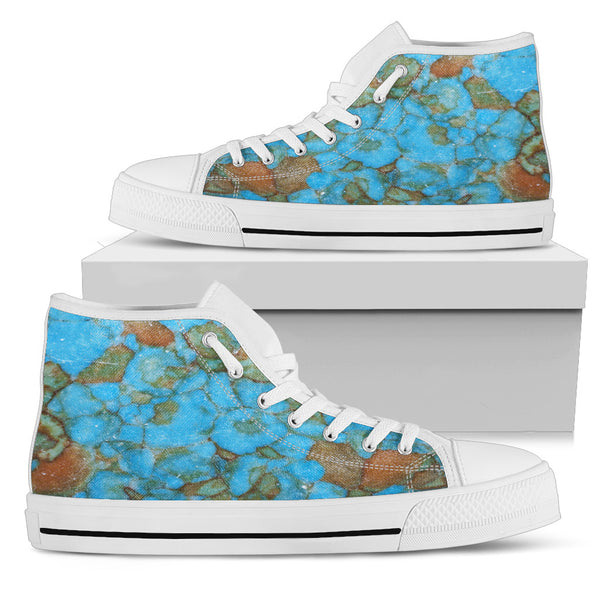 Dirty Blue Marble Tile Women High Top Shoes