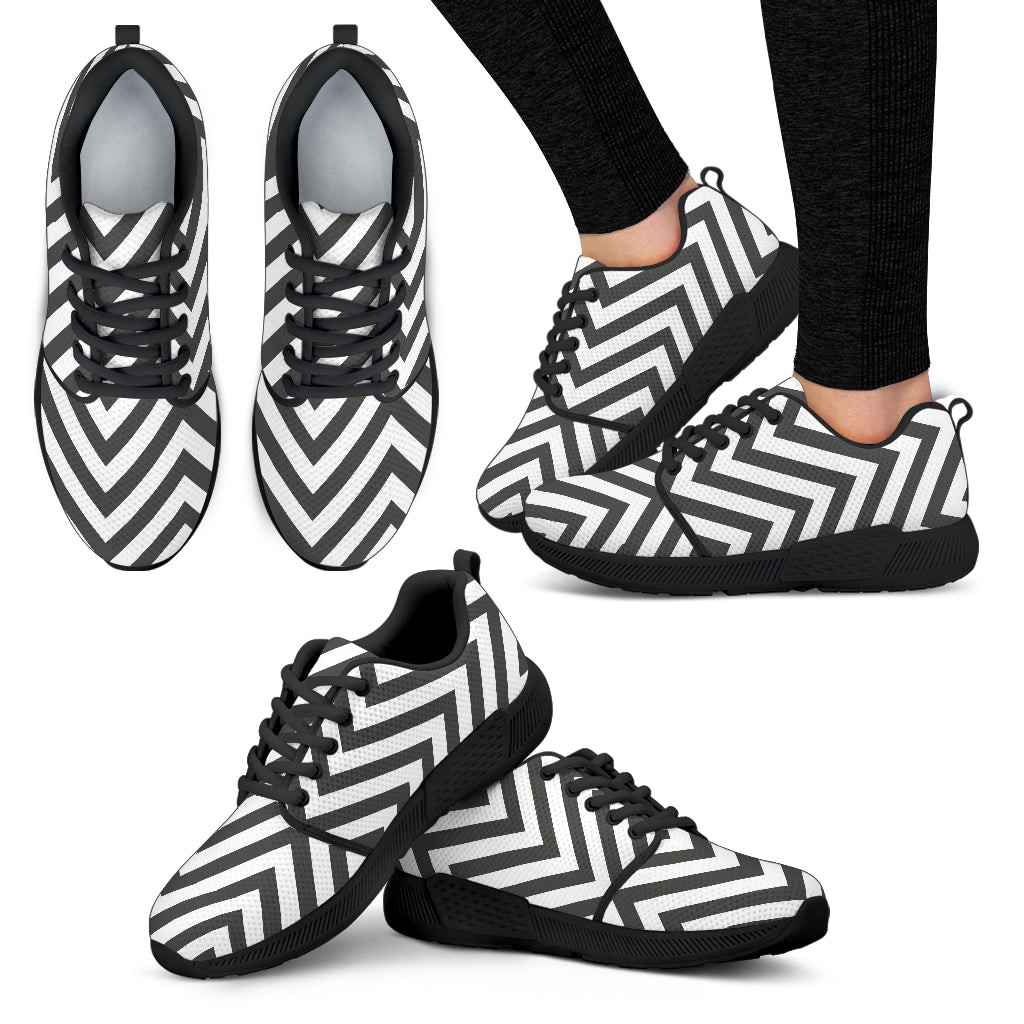 Black and White Zigzag Floral Spring Women Athletic Sneakers
