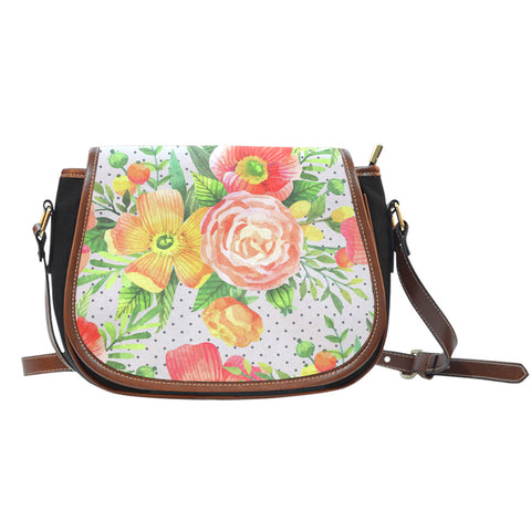 Floral Spring (C8) Crossbody Shoulder Canvas Leather Saddle Bag
