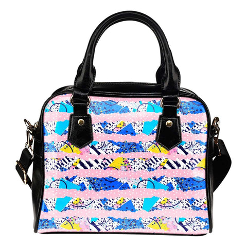 80's Geometric Pattern #1 Fashion Shoulder Handbag w/Removable Shoulder Straps Made of Vegan Leather - STUDIO 11 COUTURE