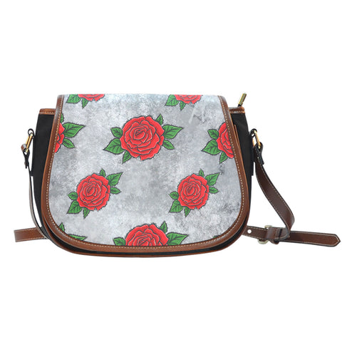 Sugar Skull Themed Design 7 Crossbody Shoulder Canvas Leather Saddle Bag