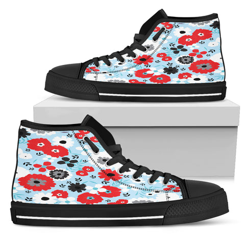 Blue Red White Floral Women High Top Shoes