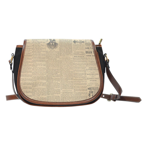 Old Newspaper Themed Design 6 Crossbody Shoulder Canvas Leather Saddle Bag