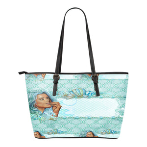 Summer Mermaid Themed Design C2 Women Small Leather Tote Bag
