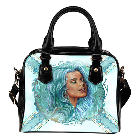 Summer Mermaid Themed Design B3 Women Fashion Shoulder Handbag Black Vegan Faux Leather