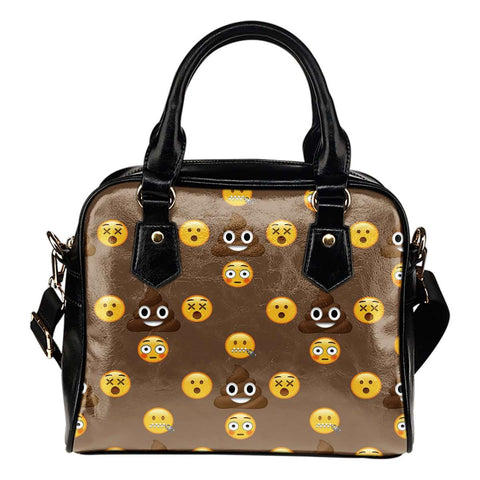 Fun Emojis Poo Theme Women Fashion Shoulder Handbag Black Vegan Faux Leather - STUDIO 11 COUTURE
