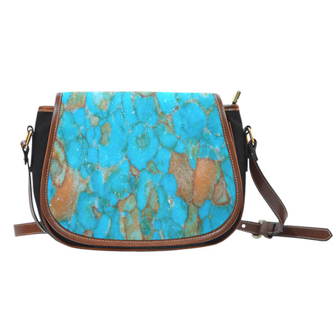 Marble Themed Design 01 Crossbody Shoulder Canvas Leather Saddle Bag
