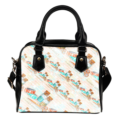 Crafter Fashion Themed Design B3 Women Fashion Shoulder Handbag Black Vegan Faux Leather