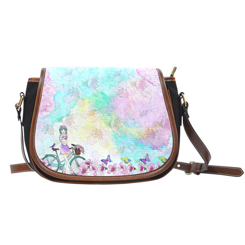 Spring Paper Themed Design 6 Crossbody Shoulder Canvas Leather Saddle Bag