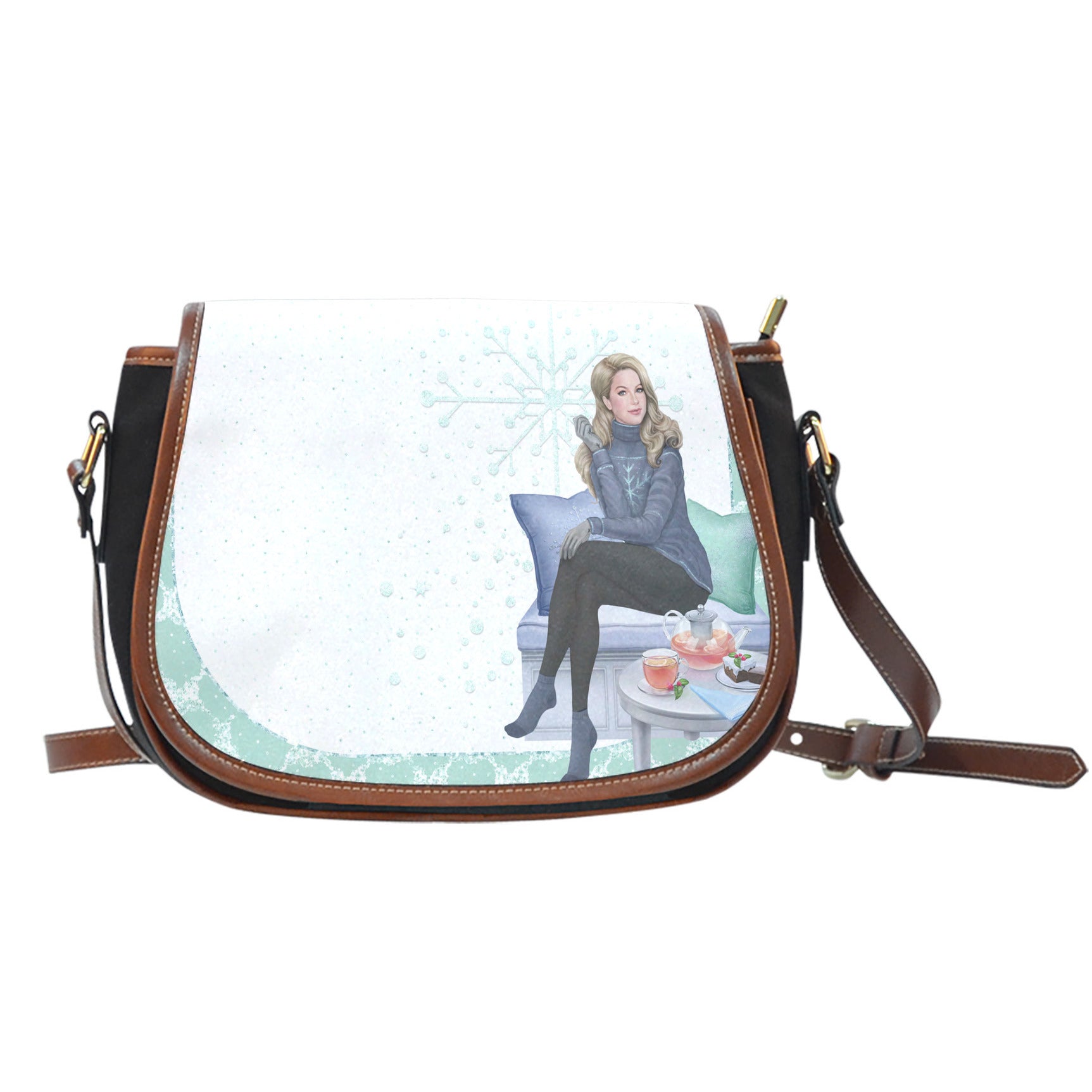 Christmas Theme Design A13 Crossbody Shoulder Canvas Leather Saddle Bag