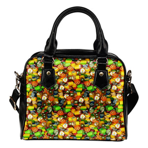 Candy Themed Design #A2 Women Fashion Shoulder Handbag Black Vegan Faux Leather