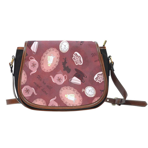Alice Mad Hatter Crossbody Shoulder Canvas Leather Saddle Bag