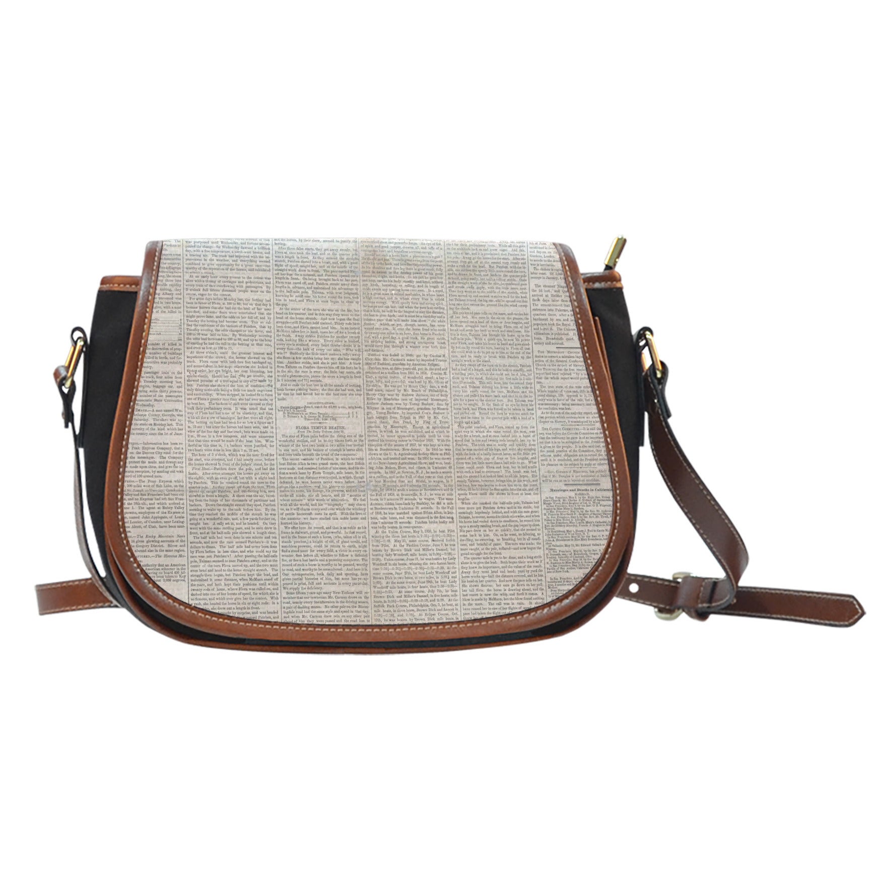 Old Newspaper Themed Design 11 Crossbody Shoulder Canvas Leather Saddle Bag