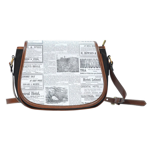 Old Newspaper Themed Design 8 Crossbody Shoulder Canvas Leather Saddle Bag