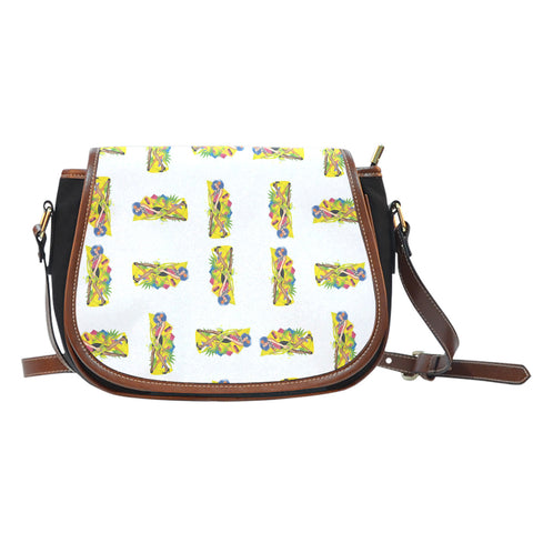 Jems And Holograms Themed Design A9 Crossbody Shoulder Canvas Leather Saddle Bag