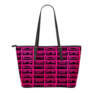 80s Boombox Themed Design C2 Women Small Leather Tote Bag