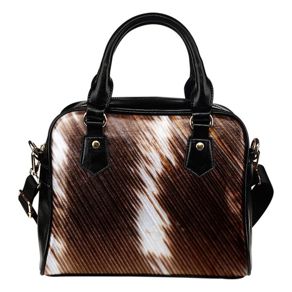 Feather Themed Design #B03 Women Fashion Shoulder Handbag Black Vegan Faux Leather