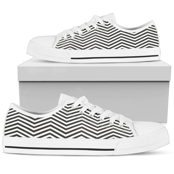 Black and White Zigzag Floral Spring Women Low Top Shoes