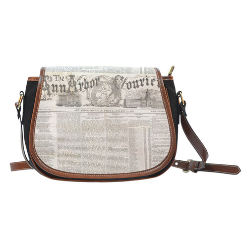 Newspaper (H9) Crossbody Shoulder Canvas Leather Saddle Bag