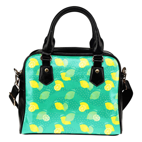Fruits Themed Design B11 Women Fashion Shoulder Handbag Black Vegan Faux Leather