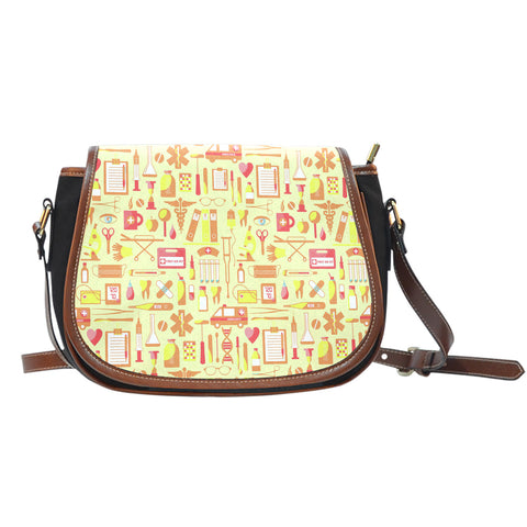 Hospital Themed Design #2 Crossbody Shoulder Canvas Leather Saddle Bag