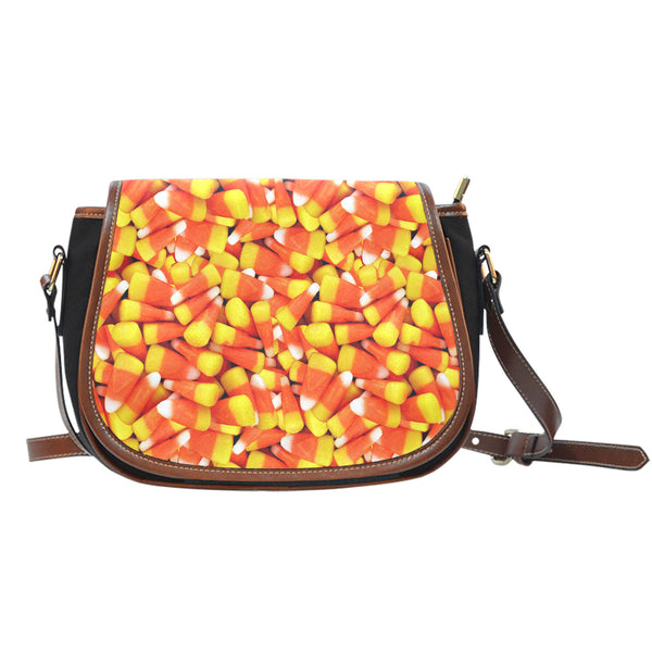 Candy Themed Holloween Corn Design Crossbody Shoulder Canvas Leather Saddle Bag