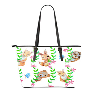 Woodland Themed Design C8 Women Small Leather Tote Bag