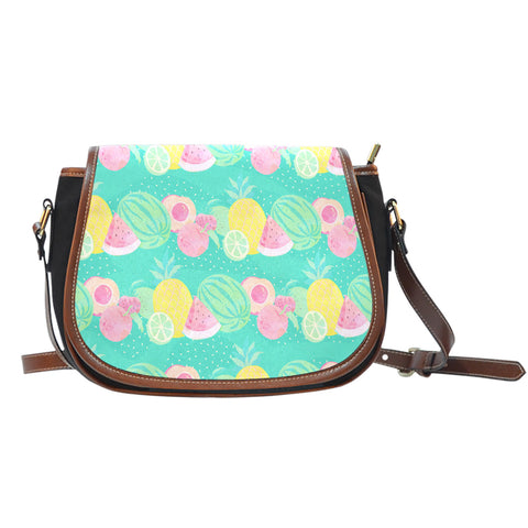 Fruits Themed Design A3 Crossbody Shoulder Canvas Leather Saddle Bag