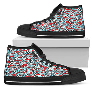 Red White Blue Floral Women High Top Shoes