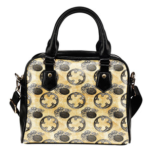 Steampunk Themed Design B8 Women Fashion Shoulder Handbag Black Vegan Faux Leather