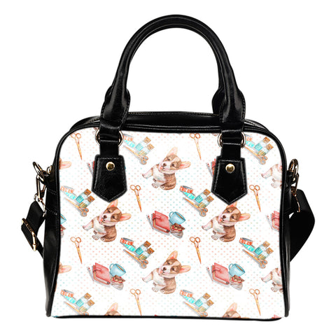 Crafter Fashion Themed Design B5 Women Fashion Shoulder Handbag Black Vegan Faux Leather