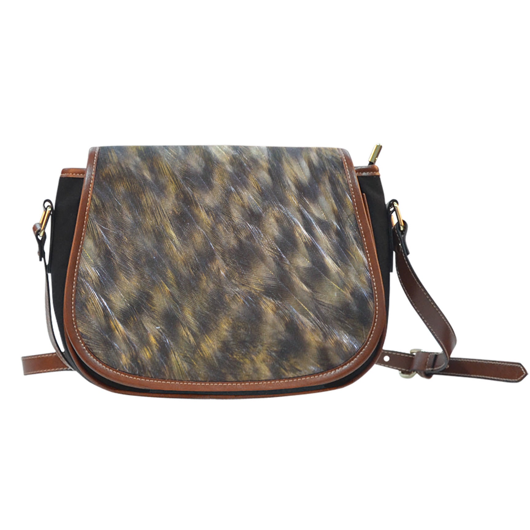 Feather Themed Design #10 Crossbody Shoulder Canvas Leather Saddle Bag