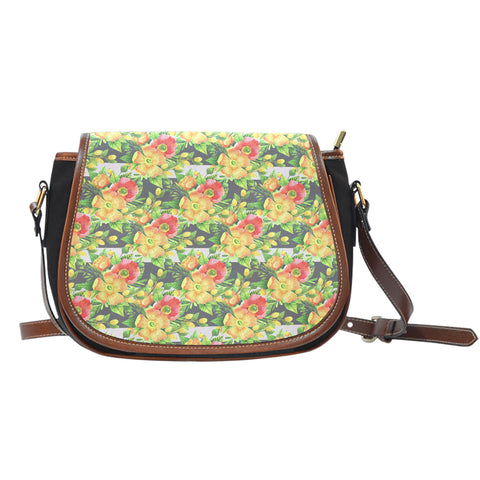 Floral Spring (C2) Crossbody Shoulder Canvas Leather Saddle Bag