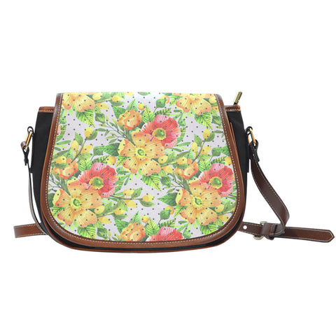 Floral Spring (C1) Crossbody Shoulder Canvas Leather Saddle Bag