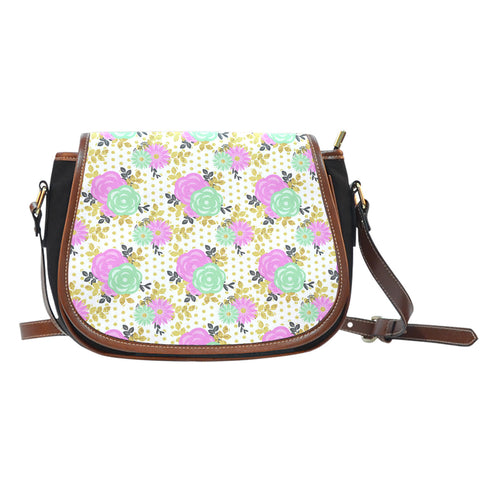 Floral Spring (D4) Crossbody Shoulder Canvas Leather Saddle Bag