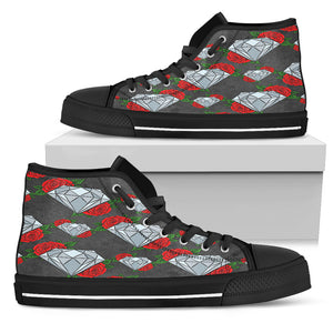 Diamond and Red Rose Women High Top Shoes